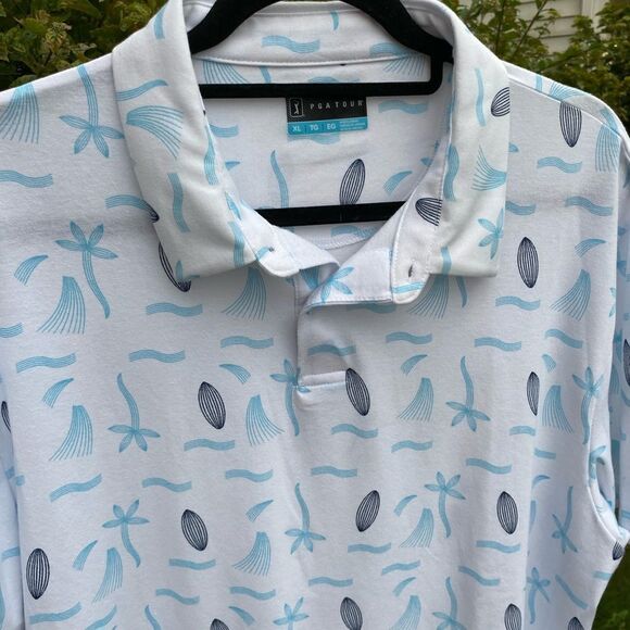 PGA Tour Men’s S XL White Vacation Print Performance Golf Polo Shirt - Picture 2 of 6
